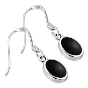 Black Onyx Oval Silver Earrings, e313h